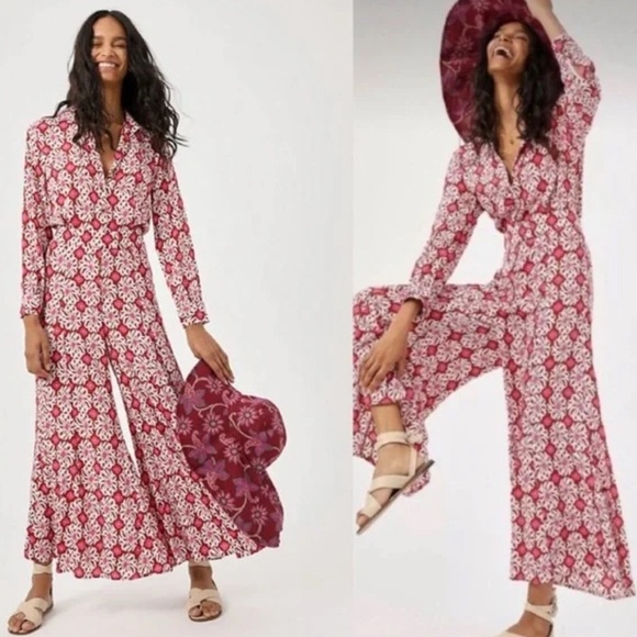 Anthropologie Loveland Jumpsuit Red Floral Size 8 - Picture 1 of 2
